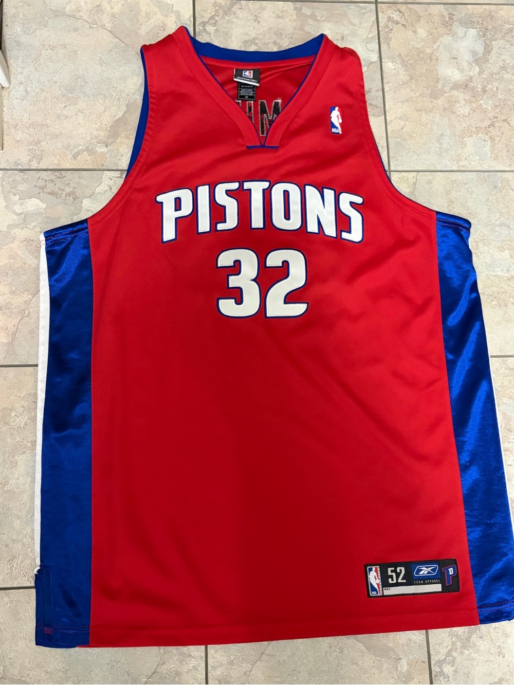 Authentic Reebok Detroit Pistons Red and Blue #32 Basketball Jersey